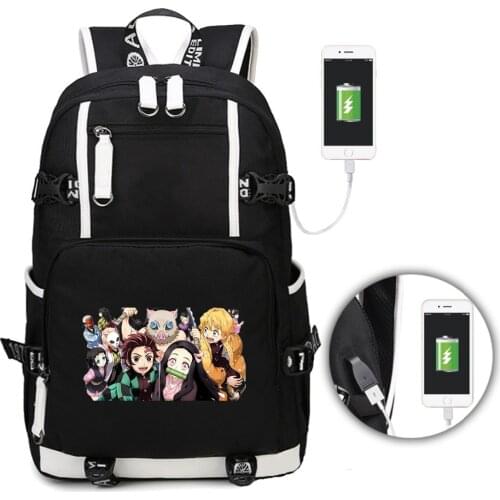 Kimetsu no Yaiba canvas backpack students USB Charge Mochila Agatsuma Zenitsu School Bag Casual Travel bag Laptop bagpack