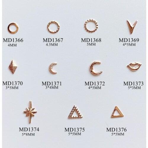 Approx.100pcs/bag Rose Gold Metal Stud Circle Moon Star Triangle 3D Charms MD1366-1376