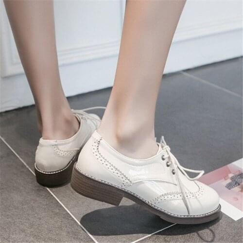 Large Size 43 Brogue Shoes For Women Autumn Lace Up Leather Shoes Women Flat Comfortable Casual Shoes Woman