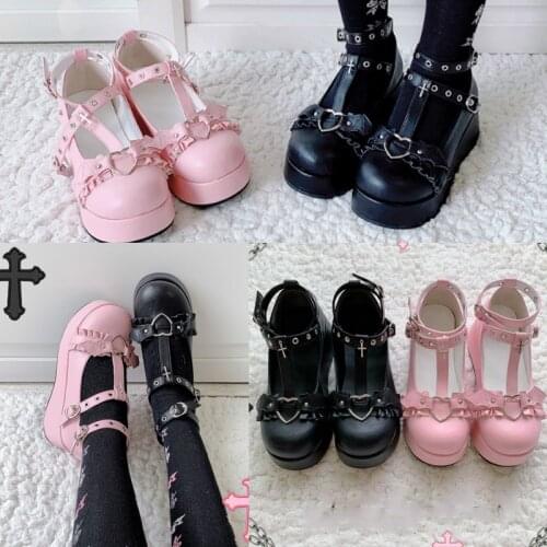 Lolita Shoes Kawaii Shoes Loli Devilian Little Bat Style Bowknot Demon Dark Goth Punk Platform Cosplay LoliShoes High Heel 5.5cm