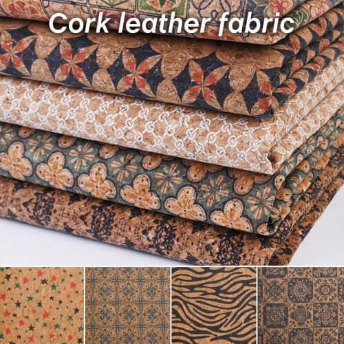 100x137cm Width Vintage Soft Oak Cork Fabric Designer Gothic Flower Print Garment Handbag Synthetic Leather DIY Sewing Materials