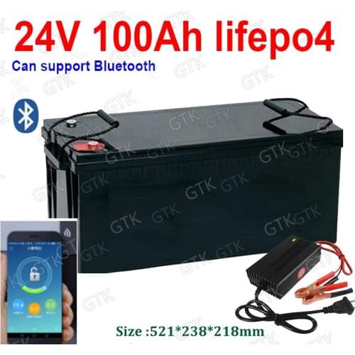 GTK Waterproof 24V 100AH lifepo4 lithium Battery bluetooth BMS APP for 2400W motorhomes Solar energy RV EV AGV + 10A Charger