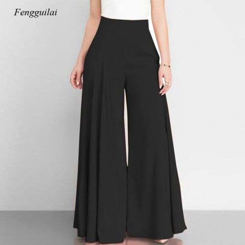 2021 Spring Ladies Elegant High-Waisted Wide-Leg Pants Retro Flared Pants Casual Solid Color Zipper Breeches Women