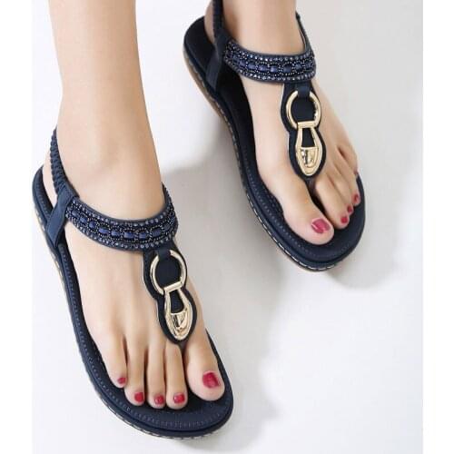 Women sandals 2021 fashion summer shoes string bead flip flop metal decoration wedge beach sandals women shoes sapato feminino