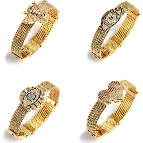 JUJIA Bohemian Gold Color Bee Bracelet For Women Punk Vintage Beach Bangle Evil Eye Jewelry Gifts Stainless Steel Bracelet