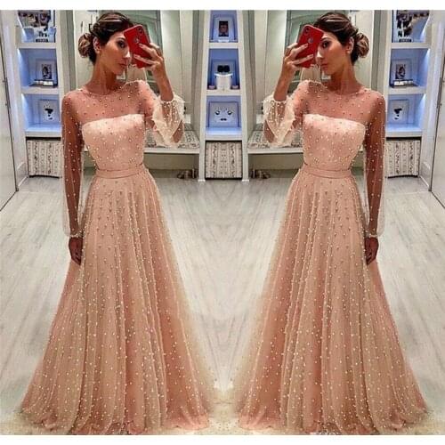 Long Sleeves Peach Prom Dresses A Line Formal Women Holiday Wear Celebrity Party Gowns Plus Size vestidos de cóctel