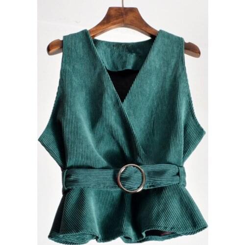 Women Vest Jacket New Spring Autumn Clothes Female Tops Coat Korean Sleeveless Slim Belt Corduroy Vest Casual Short Waistcoats