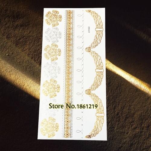 1PC Fantasy Flash Metallic Tattoo Stickers GGLH-016 Gold Silver Henna Snowflake Fake Jewelry Waterproof Temporary Tattoo Decals