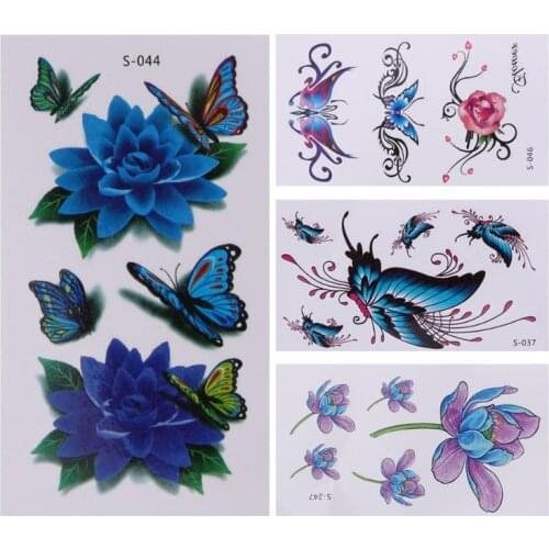 10pcs Flash Body Art Tattoos 3D Butterfly Flower Temporary Tattoo Sticker Waterproof Body Tattoos Decoration