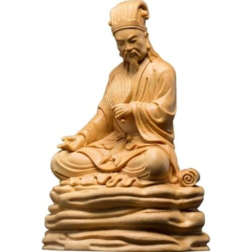 12CM Zhuge Liang Kong Ming Three Kingdoms wood carving solid living room car decoration handicraft figure decor