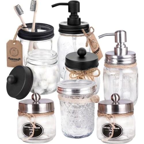 3PCS Mason Jar Soap Dispenser Holder Transparent Food Grade Stainless Steel Bathroom Accessories Set