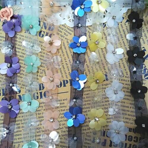 2 Yard / Lot Black 1.5cm flower sequin organza beaded lace trim diy handmade clothes accessories laciness collar fabric