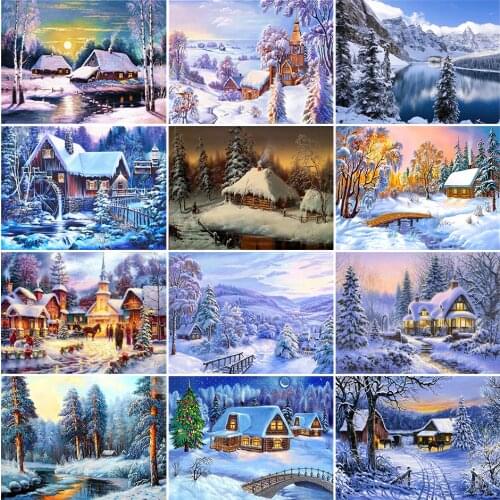 5D DIY Diamond Painting Landscape Winter House Full Square Rhinestone Embroidery Cross Stitch Kit Mosaic Picture Decoration Gift