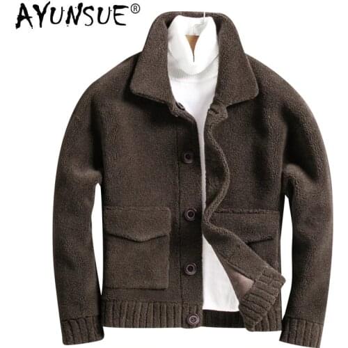 AYUNSUE Sheep Shearing Wool Jacket Autumn Winter Real Fur Coat Men Plus Size Double-sided Wear Abrigo Hombre WpJM1020 KJ3820