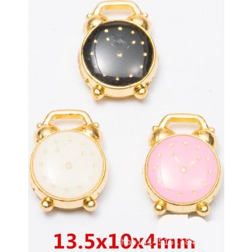 Free Shipping Enamel Alloy Charms 20pcs/Lot Gold Tone Plated Metal Kawaii Clock Shape Necklace Bracelet Earring Pendant Ornament