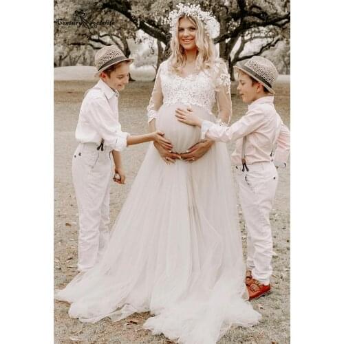 Boho Pregant Wedding Dresses Plus Size 2021 Lace Appliques Long Sleeve Bohemian Bride Dress Beach Bridal Gowns Vestido De Noiva