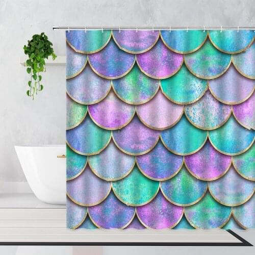 Color Fish Scale Shower Curtains Creative Geometric Graphics Home Decoration Background Waterproof Bath Curtain Screen With Hook