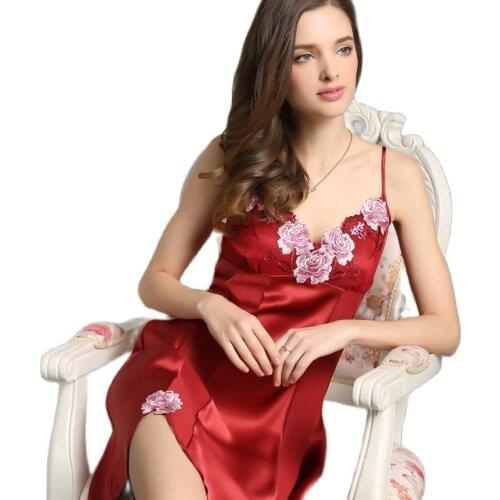 D33130 Wholesale 2017 Wholesale 100% Silk Sleepwear Lady Clothing Female Summer Sexy Silk Nightdress