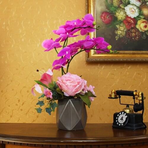 European Simulation Flower Phalaenopsis Ceramic Vase Home Livingroom Furnishing Decoration Store Office Table Figurines Crafts