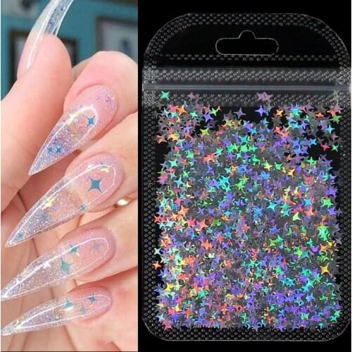 Holographic Silver Nail Glitter Laser Star Shape Sequins Sparkly Flakes Paillette DIY Nail Art Decorations Slices Accessories