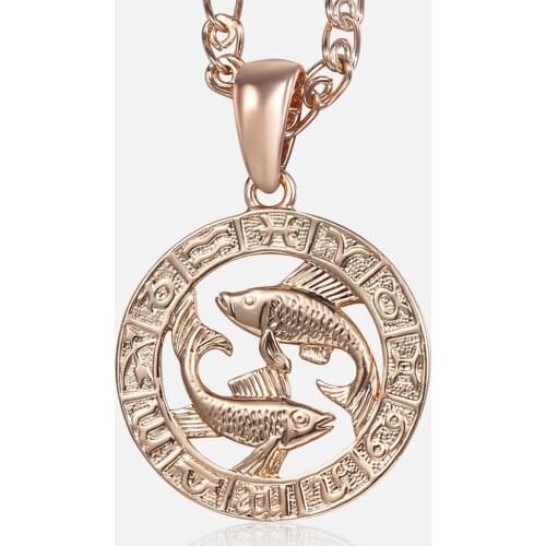 Hot Pisces Zodiac Sign Necklaces 585 Rose Gold Pendant Necklace Male Jewelry Gifts GP286