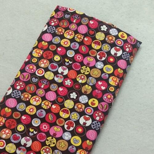 Graceful Colorful Round Heart Flower Mushroom Star Abastract Patterns Printed Cotton Fabric 50x105cm Fabric Patchwork Cloth Bag