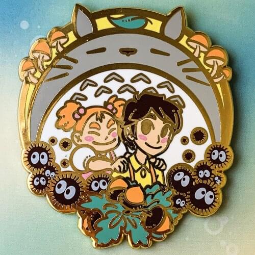 Kawaii Totoros ＆ Soot Elves Hard Enamel Pin Cute Cartoon Sisters Mei and Satsuki Brooch Miyazaki Hayaos Anime Movie Fans Gift