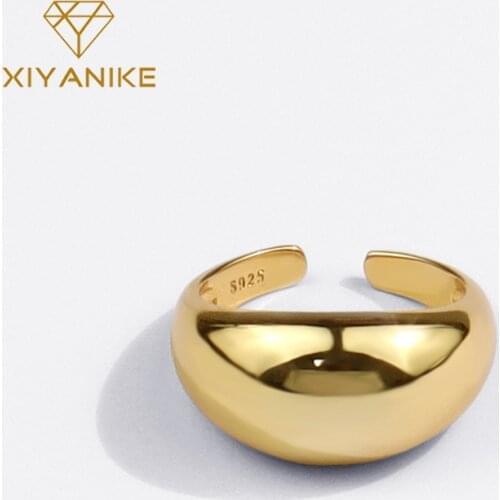 XIYANIKE 925 Sterling Silver Geometric Big Arc Ring Female Fashion Retro Simple Party Temperament Gorgeous Jewelry Accessories