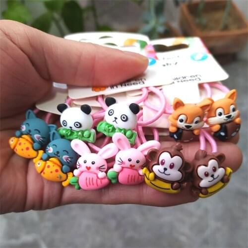 2PCS New Cute Panda Rabbit Princess Headwear Girls Accessories Kids Elastic Hair Bands Cartoon Children Ropes Baby Headdress