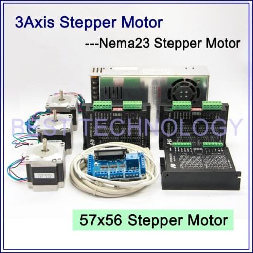3Axis CNC stepper motor kit 3PCS Nema23 57x56mm + H5742 stepping Motor Driver 3A,30V + 400w 36v power supply + breakout board