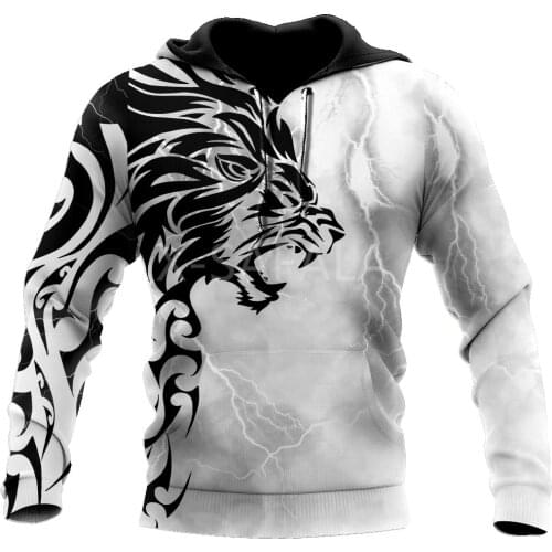 Tribal Tattoo Lion Animal 3D All Print Size XS-7XL Hoodie Man Women Harajuku Outwear Zipper Pullover Sweatshirt Casual Unisex