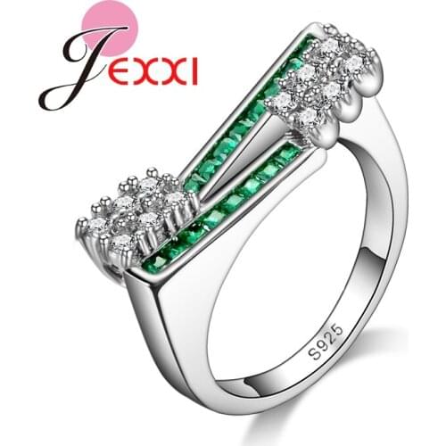 Latest Design Fashion Green CZ Wedding Rings For Women Elegant 925 Sterling Silver Engagement Party Rings