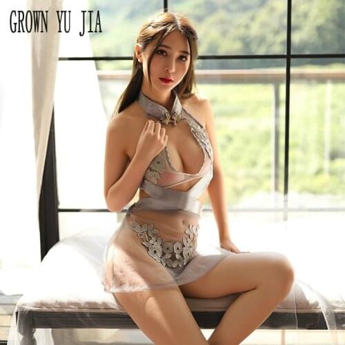 New Erotic Cosplay French Maid Uniform Temptation Sexy Tulle Retrocheongsam Porno Dress Backless Lingerie Hot Uniform Sex Skirt