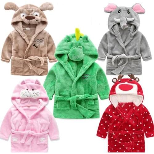 New Autumn Winter Children Sleepwear Robe Flannel Thicken Hooded Warm Bathrobe Kids Pajamas Boys Girls Lovely Cartoon Robes2-6Y