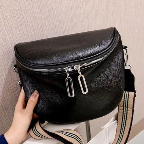 Solid Color Leather Ladies Bag 2021 Winter New Fashion Shoulder Bag Wide Shoulder Strap Messenger Bag Retro Soft Wallet