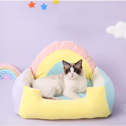 Pet Rainbow House Colorful Cat Dog Sleeping Mat Enclosed Cat Nest Winter Warm Dog Bed Plush Soft Cushion Sofa