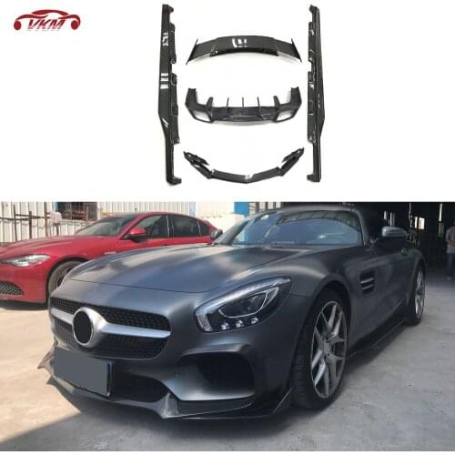 Carbon Fiber Front Bumper Lip Splitters Rear Diffuser Side Skirts Body Kits For Mercedes-Benz GT GTS GTC R Style 2015-2018