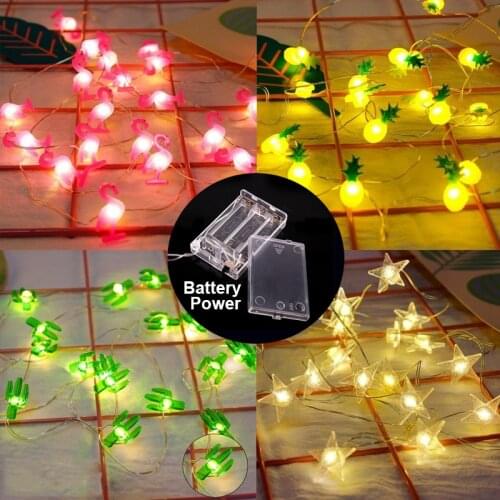 Xmas Lights 2M 20 LED Cartoon String Light Flamingo Cactus Heart Star Shape String Fairy Lights for Home Room Party Decoration