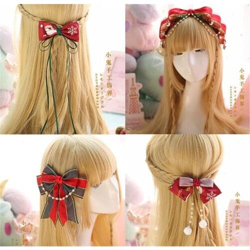 Christmas Tassel Bowknot Trim Lolita Girl Headwear Hair pin Kimono Bathrobe JK Hair Accessories Decoration Headdress B591