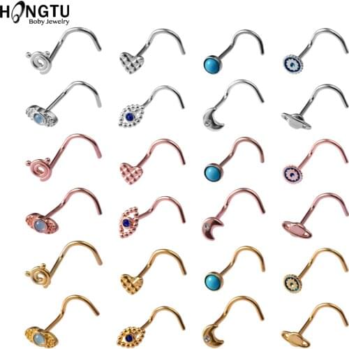 HONGTU 1PC Eye Moon Heart Screw Nose Ring Studs Nostril Studs Gold Rose Gold Surgical Steel Screws Nose Piercing Body Jewelry