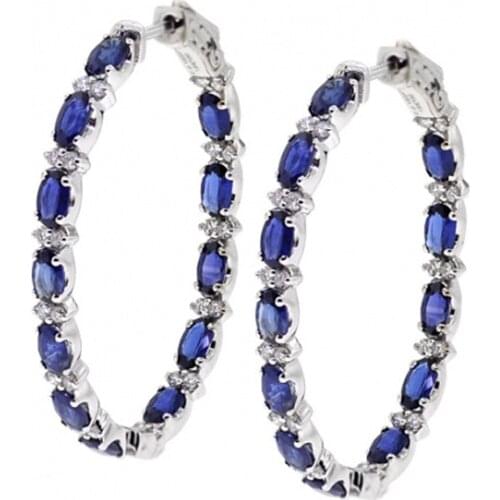 Luxury Blue Zircon Silver Hoop Earring for Women Hypoallergenic Jewelry for Sensitive Ears Large Big Hoop Earrings 32mm