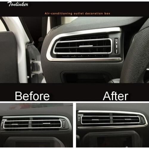 Tonlinker 3 Pcs Car Styling stainless steel air conditioning outlet Cover Case Stickers For Citroen C4 2016 Sender Accessories