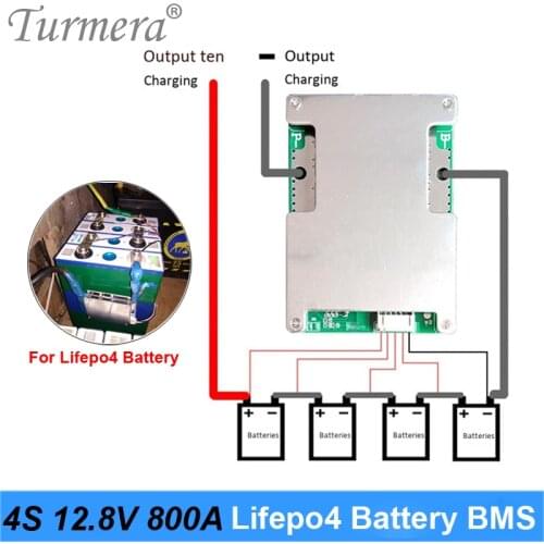 Turmera 4S 800A 50A 12.8V 14.4V 32700 Lifepo4 Battery BMS Balance to Solar Panel or Electric Boat Uninterrupted Power Supply 12V