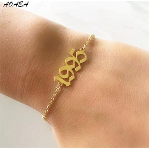 Old English Number Bracelet Special Date Year Number Bracelets for Women Custom Jewelry 1980 to 2019Birth Year Bracelet