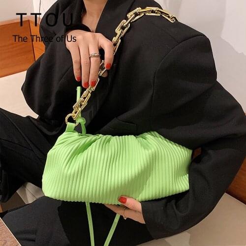 Thick Chain PU Leather Underarm Shoulder Bucket Bags for Women Stripe Pattern Travel Simple Crossbody Purse Ladies Small Handbag