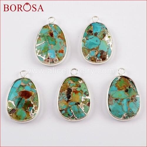 BOROSA Wholesale Sliver color Copper Turquoises Charm Druzy Pendant For Women Jewelry Necklace Making S1632