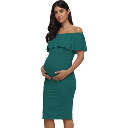 Off Shoulder Ruffles Side Ruched Maternity Dresses Women Pregnancy Nursing Dress Flattering Soft Photo Shoot Dress