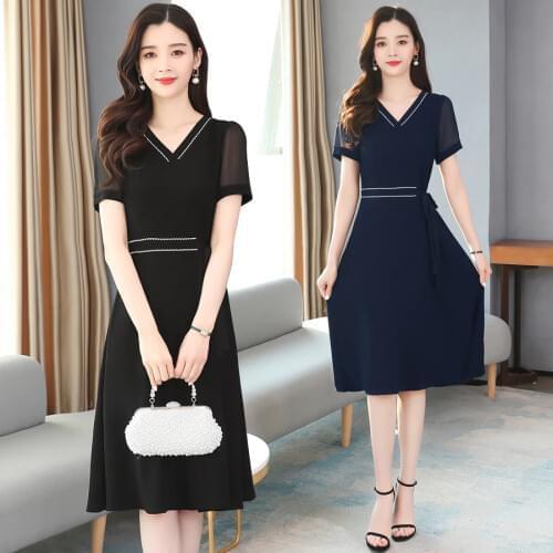 2021 High Quality Black Chiffon Office Lady Midi Dress Summer Vintage 4XL Plus Size Sundress Women Elegant Bodycon Party Vestido