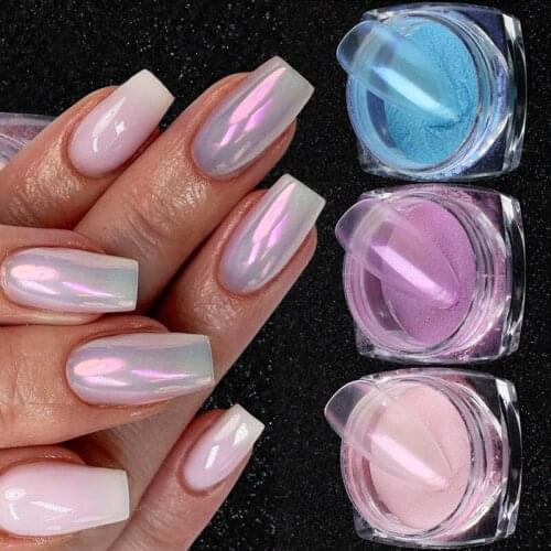 0.5g/Box Aurora Nail Powder Glitter Shiny Transparent Chameleon Pigment Dust Mermaid Mirror Chrome Nail Art Decorations TR1786-1