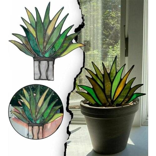 1pc Acrylic Suncatcher Stained Mini Agave Potted Plant Home Garden Decoration Rustic Sculpture Landscape Ornaments